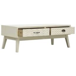 Berkfield Home Coffee Table with 2 Drawers Carving Grey 110x50x40 cm Wood in Off-White - Size: 110 x 50 x 40 cm - thumbnail 3
