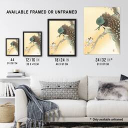 Artery8 Peacock On A Cherry Blossom Tree Retro Japan Framed Wall Art Print Koson in Orange - Size: A4 - thumbnail 3