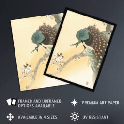 Artery8 Peacock On A Cherry Blossom Tree Retro Japan Framed Wall Art Print Koson in Orange - Size: A4 - thumbnail 2