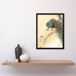 Artery8 Peacock On A Cherry Blossom Tree Retro Japan Framed Wall Art Print Koson in Orange - Size: A4 - thumbnail 4