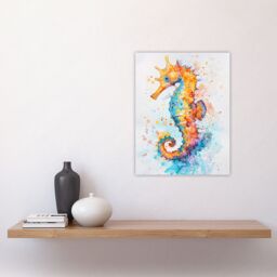 "Artery8 Cute Colourful Seahorse Bright Watercolour Wall Art Print in Orange - Size: W24"" x H32""" - thumbnail 4