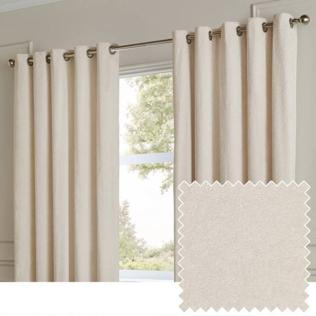 Paoletti Lustre Velvet Fully Lined Eyelet Curtain Pair in Off-White - Size: 229 cm width x 229 cm drop - image 1