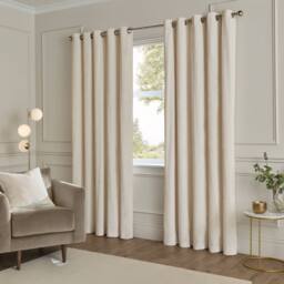 Paoletti Lustre Velvet Fully Lined Eyelet Curtain Pair in Off-White - Size: 229 cm width x 229 cm drop - thumbnail 2