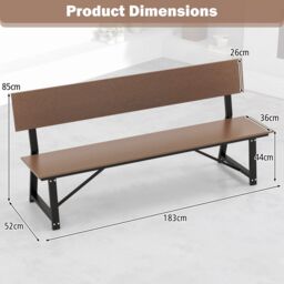 Costway 183cm Outdoor Garden Bench 4-Person Patio Long Chair w/ HDPE Backrest in Brown - thumbnail 2