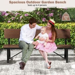Costway 183cm Outdoor Garden Bench 4-Person Patio Long Chair w/ HDPE Backrest in Brown - thumbnail 6