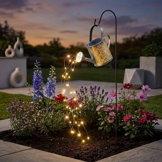 Garden Greatness Lunaria Damasque Solar Watering Can Stake Light in Silver - Size: 1 Pack - image 1