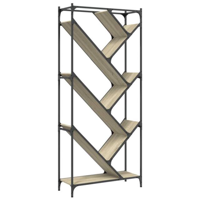 Berkfield Home Bookcase Sonoma Oak 79x30x180 cm Engineered Wood & Metal in Natural - Size: 79 x 30 x 180 cm - image 1