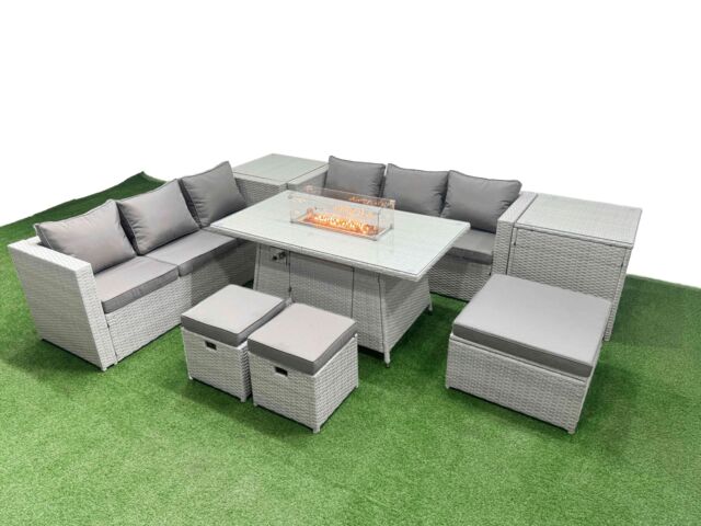Fimous 9 Seat PE Rattan Lounge Sofa Sets Outdoor Garden Furniture Set in Light Grey - image 1