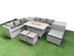 Fimous 9 Seat PE Rattan Lounge Sofa Sets Outdoor Garden Furniture Set in Light Grey - thumbnail 2