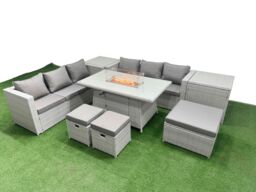 Fimous 9 Seat PE Rattan Lounge Sofa Sets Outdoor Garden Furniture Set in Light Grey - thumbnail 1