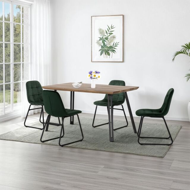 Seconique Quebec Straight Edge Dining Set with Lukas Chairs in Green - image 1