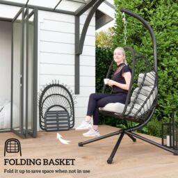 OUTSUNNY PE Rattan Hanging Swing Chair with Thick Cushion, Patio Hanging Chair in Black - thumbnail 5