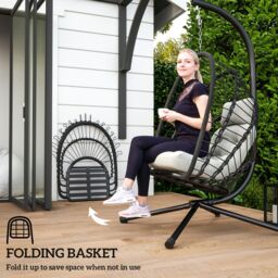 OUTSUNNY PE Rattan Hanging Swing Chair with Thick Cushion, Patio Hanging Chair in Black - thumbnail 6
