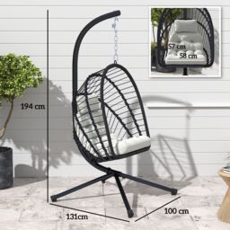 OUTSUNNY PE Rattan Hanging Swing Chair with Thick Cushion, Patio Hanging Chair in Black - thumbnail 3