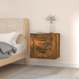 Berkfield Home Wall-mounted Bedside Cabinet Smoked Oak 50x36x47 cm in Brown - Size: 50 x 36 x 47 cm - thumbnail 1
