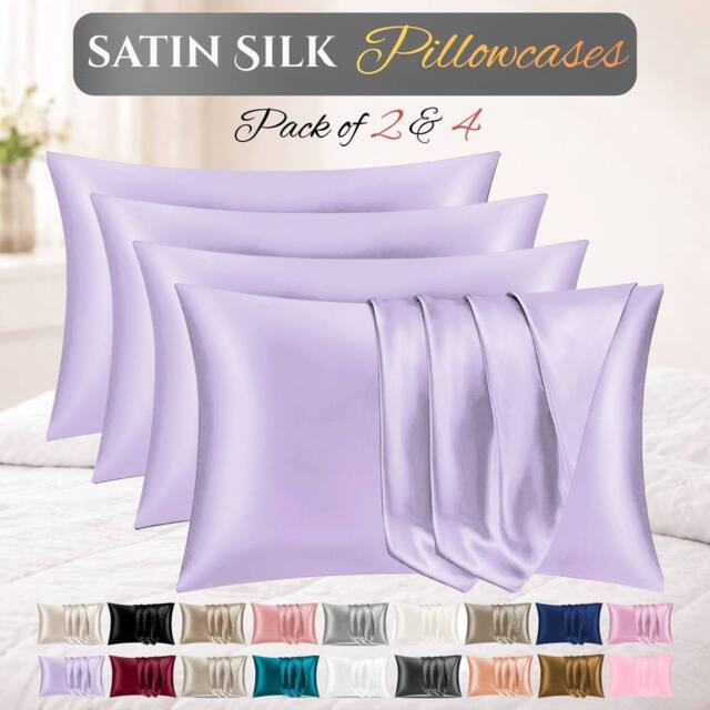 Grace Satin Silk Pillow Cases Pack of 4 Super Soft Smooth Pillow Covers in Purple - Size: Standard Pillow Case - image 1