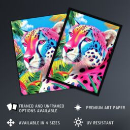 "Artery8 Cheetah Jungle Plants Colourful Animal Portrait Wall Art Print in Pink - Size: W24"" x H32""" - thumbnail 2
