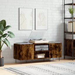 Berkfield Home Record Cabinet Smoked Oak 121x38x48 cm Engineered Wood in Brown - Size: 121 x 38 x 48 cm