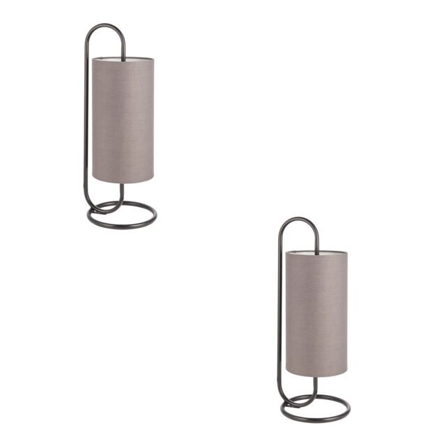 Loops 2 PACK Modern Matt Black Oval Table Lamp Desk Light & Grey Fabric Shade - image 1