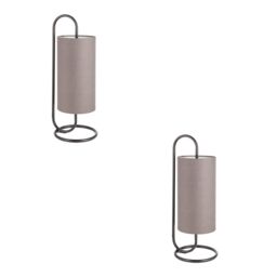 Loops 2 PACK Modern Matt Black Oval Table Lamp Desk Light & Grey Fabric Shade - thumbnail 1