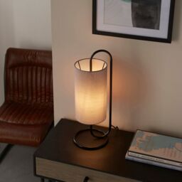 Loops 2 PACK Modern Matt Black Oval Table Lamp Desk Light & Grey Fabric Shade - thumbnail 5