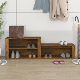 Berkfield Home Shoe Cabinet Smoked Oak 150x35x45 cm Engineered Wood in Brown - Size: 150 x 35 x 45 cm - thumbnail 3