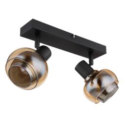 Netlighting Tokki Twin Ceiling Spotlight Matt Black Amber Glass Shade 2x E14 - thumbnail 2