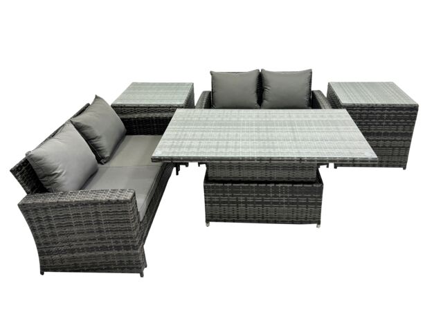 Fimous Outdoor Love Sofa Set 4 Seat Rattan Garden Furniture Set & in Dark Grey