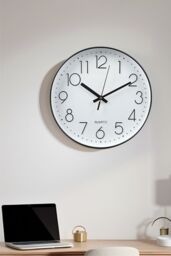 Living and Home 12-Inch Minimalist Wall Clock with Arabic Numerals in White - thumbnail 1
