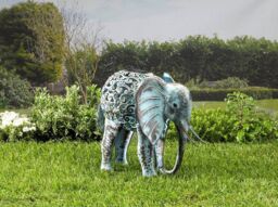 Marco Paul 34cm Grey Metal Solar Silhouette Elephant Ornament in Silver - thumbnail 2
