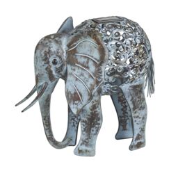 Marco Paul 34cm Grey Metal Solar Silhouette Elephant Ornament in Silver - thumbnail 3