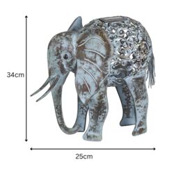Marco Paul 34cm Grey Metal Solar Silhouette Elephant Ornament in Silver - thumbnail 4