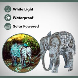 Marco Paul 34cm Grey Metal Solar Silhouette Elephant Ornament in Silver - thumbnail 6