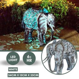 Marco Paul 34cm Grey Metal Solar Silhouette Elephant Ornament in Silver - thumbnail 7