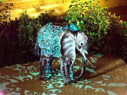 Marco Paul 34cm Grey Metal Solar Silhouette Elephant Ornament in Silver - thumbnail 1