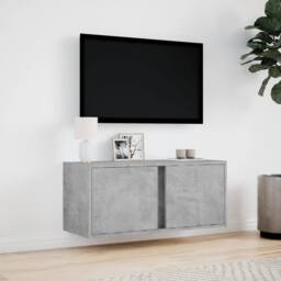 Berkfield Home TV Wall Cabinet with LED Lights Concrete Grey 80x31x35 cm - Size: 80 x 31 x 35 cm - thumbnail 4