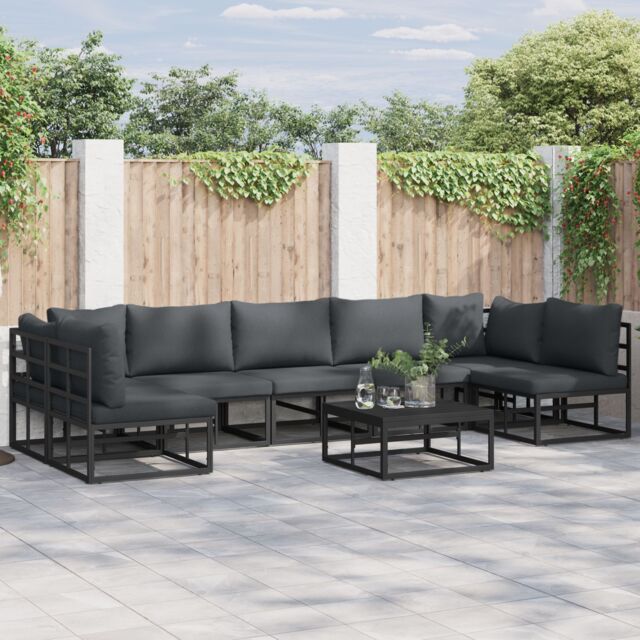 Berkfield Home Garden Sofa Set 7 pcs Black 353 x 141.5 x 71 cm Aluminium - image 1