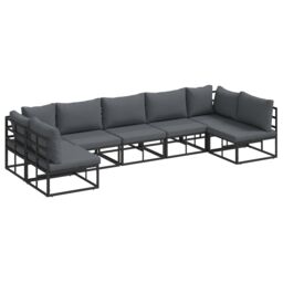 Berkfield Home Garden Sofa Set 7 pcs Black 353 x 141.5 x 71 cm Aluminium - thumbnail 2
