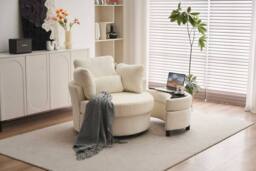 STILVORA Swivel Armchair with Ottoman, Cream - thumbnail 7