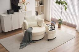 STILVORA Swivel Armchair with Ottoman, Cream - thumbnail 8