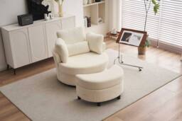 STILVORA Swivel Armchair with Ottoman, Cream - thumbnail 1