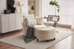 STILVORA Swivel Armchair with Ottoman, Cream - thumbnail 9