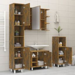 Berkfield Home Bathroom Cabinet Smoked Oak 30x30x179 cm Engineered Wood in Brown - Size: 30 x 30 x 179 cm - thumbnail 4
