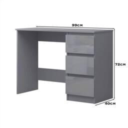 VOGREX 3-Drawer Grey Gloss Dressing Table - thumbnail 2