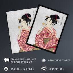 "Artery8 Woman With Glass Pipe Portrait Vintage Wall Art Print Kitagawa in Pink - Size: W12"" x H16""" - thumbnail 2