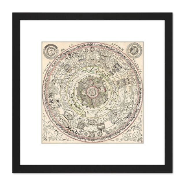 Artery8 Map Mariette 1696 Celestial Ptolemaic Chart 8X8 Inch Square Wooden Framed Wall Art Print Picture with Mount in Black - image 1