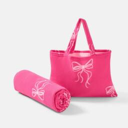 OHS Printed Beach Towel in a Bag with Inflatable Bolster Pillow Set in Bright Pink - thumbnail 6