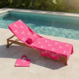 OHS Printed Beach Towel in a Bag with Inflatable Bolster Pillow Set in Bright Pink - thumbnail 2