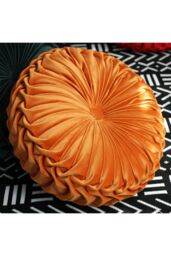 Living and Home 45cm Round Throw Pillow Velvet Home Decoration Pleated Round Pillow Cushion in Orange