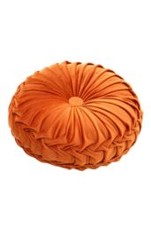 Living and Home 45cm Round Throw Pillow Velvet Home Decoration Pleated Round Pillow Cushion in Orange - thumbnail 2